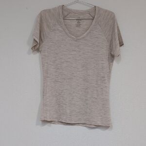 Woolx Merino Wool Beige V-Neck Short Sleeve Tee